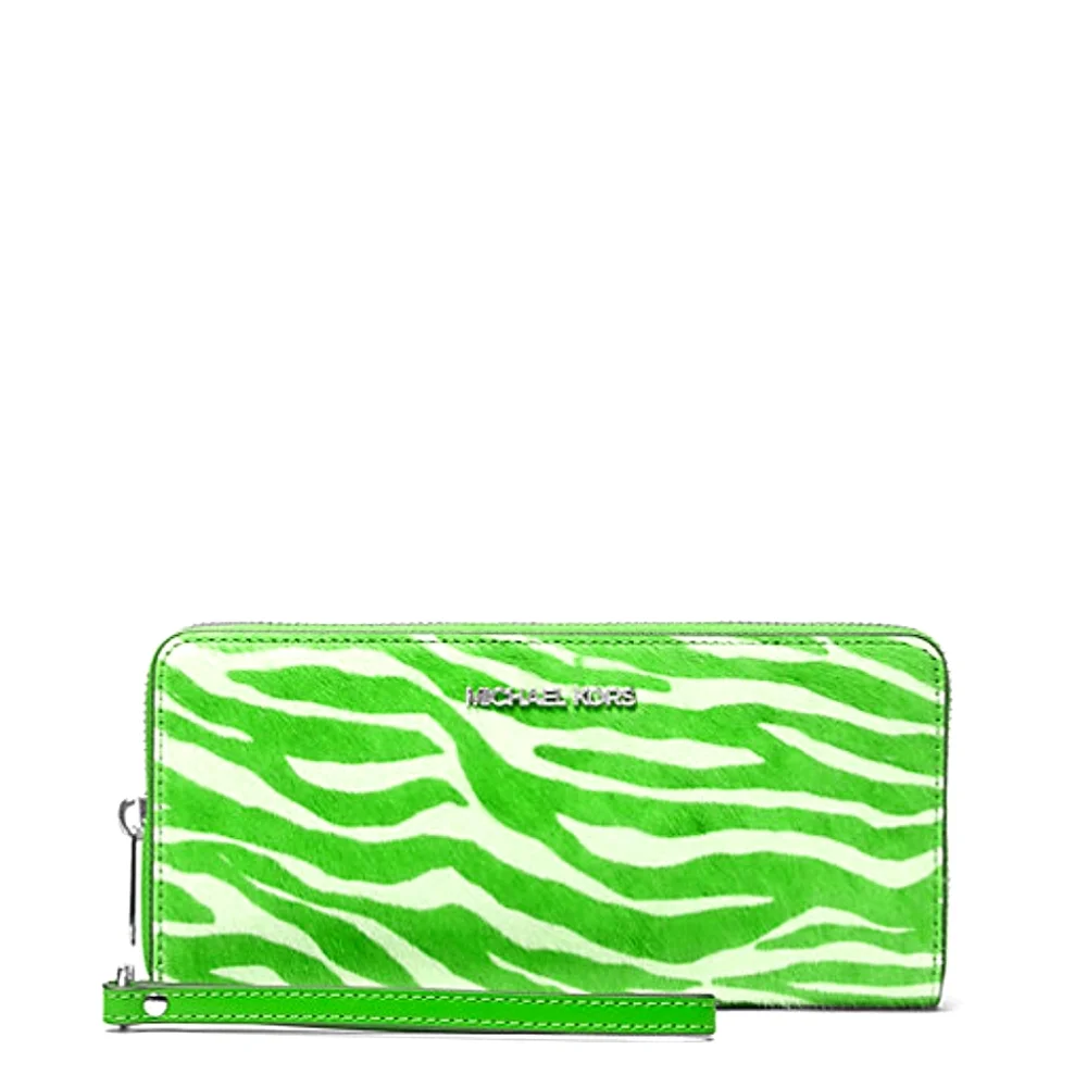 Michael Kors Jet Set Travel Zebra Print Calf Hair Continental Wallet Green